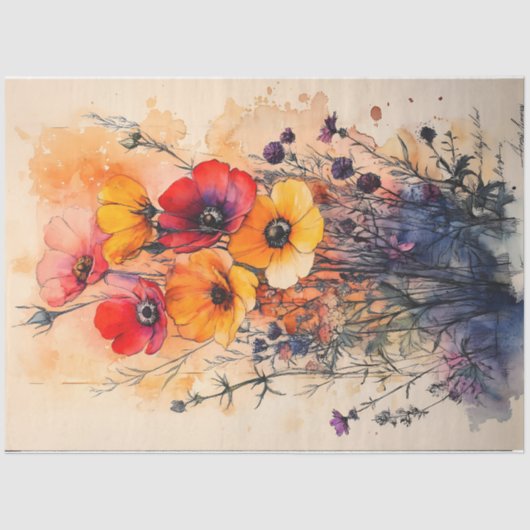  Waterverf Wildflower Bouquet Decoupage Tissuepapier (Voorkant)