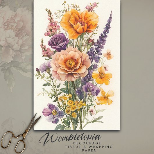 Waterverf Wildflower Bouquet Decoupage Tissuepapier