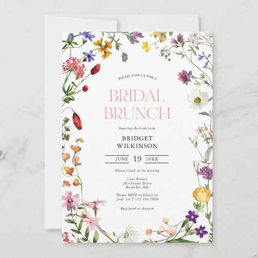 Waterverf Wildflower Bridal Brunch Vrijgezellenfee Kaart (Voorkant)
