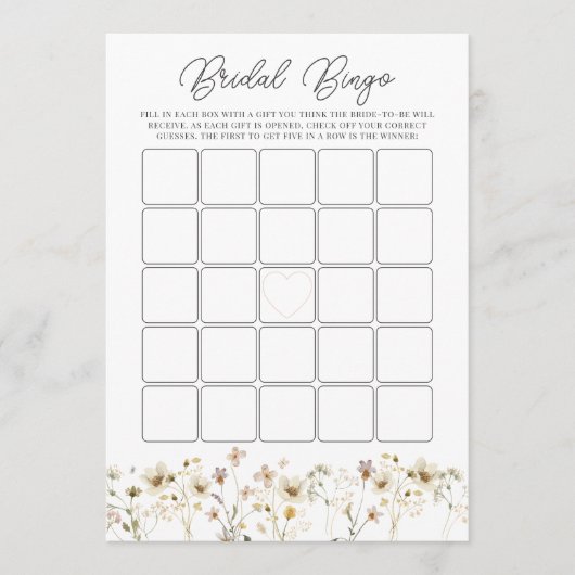 Waterverf Wildflower Bruids Bingo Game Kaart (Voorkant)