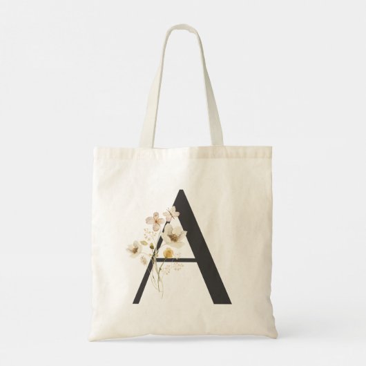 Waterverf Wildflower Bruidsmeisje Initiaal "A" Tote Bag (Achterkant)
