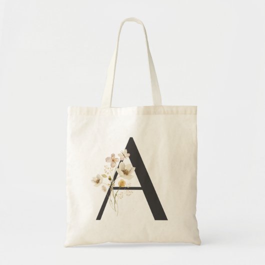 Waterverf Wildflower Bruidsmeisje Initiaal "A" Tote Bag (Voorkant)