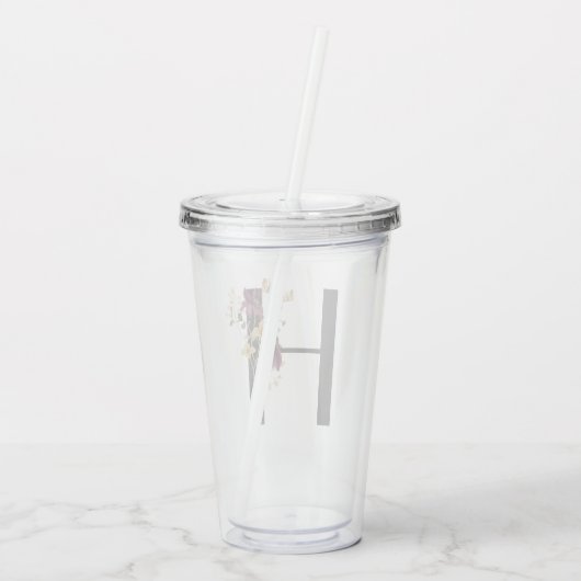 Waterverf Wildflower Bruidsmeisje Initiaal "H" Acryl Drinkbeker (Achterkant)
