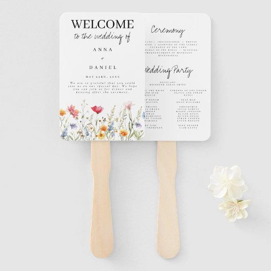 Waterverf Wildflower bruiloft hand fan Handwaaier (Voorkant en achterkant)