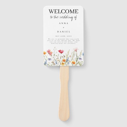 Waterverf Wildflower bruiloft hand fan Handwaaier (Voorkant)