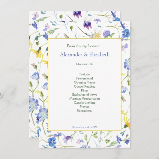 Waterverf Wildflower bruiloft programma (Voorkant / Achterkant)
