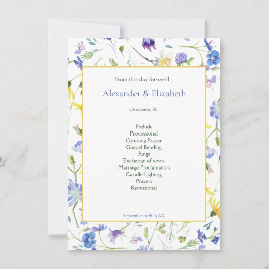 Waterverf Wildflower bruiloft programma (Voorkant)