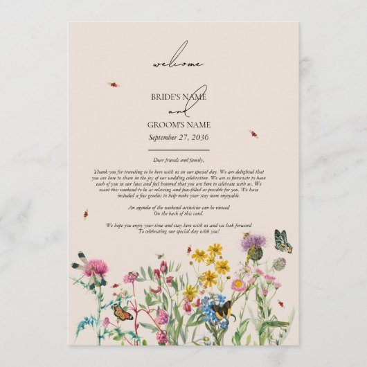 Waterverf Wildflower bruiloft reisschema programma Programmakaart (Voorkant)