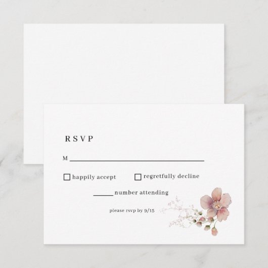 Waterverf Wildflower bruiloft RSVP Kaartje (Voorkant / Achterkant)