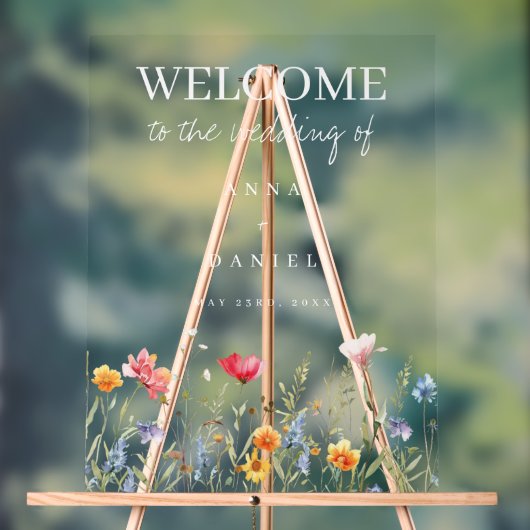 Waterverf Wildflower bruiloft Welkom Acryl Bord (Neutraal)