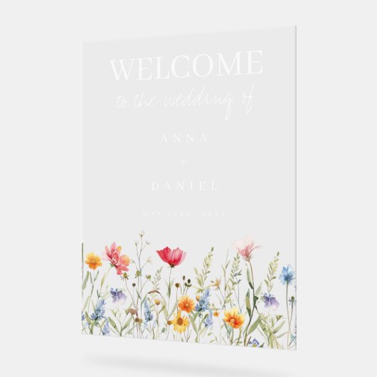 Waterverf Wildflower bruiloft Welkom Acryl Bord (Hoek)