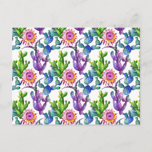 Waterverf Wildflower Cactus Patroon Briefkaart (Voorkant)
