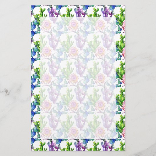 Waterverf Wildflower Cactus Patroon Briefpapier (Voorkant)