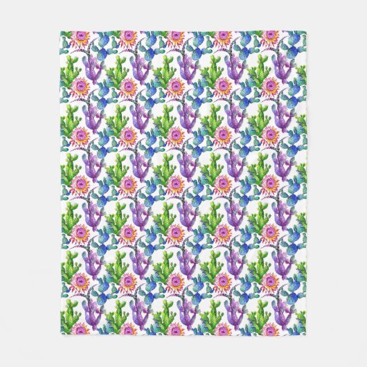 Waterverf Wildflower Cactus Patroon Fleece Deken (Voorkant)