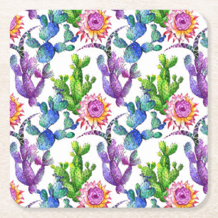 Waterverf Wildflower Cactus Patroon Kartonnen Onderzetters