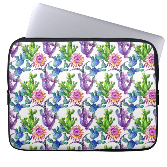 Waterverf Wildflower Cactus Patroon Laptop Sleeve (Voorkant)