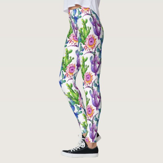 Waterverf Wildflower Cactus Patroon Leggings (Links)
