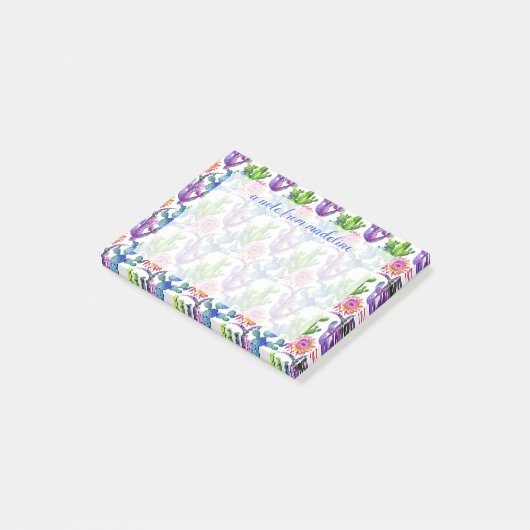 Waterverf Wildflower Cactus Patroon Post-it® Notes (Schuin)