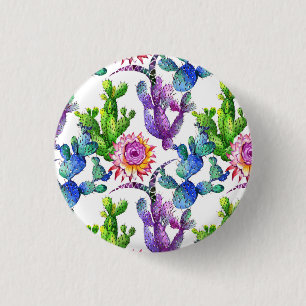 Waterverf Wildflower Cactus Patroon Ronde Button 3,2 Cm