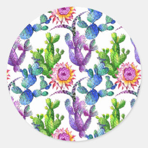 Waterverf Wildflower Cactus Patroon Ronde Sticker