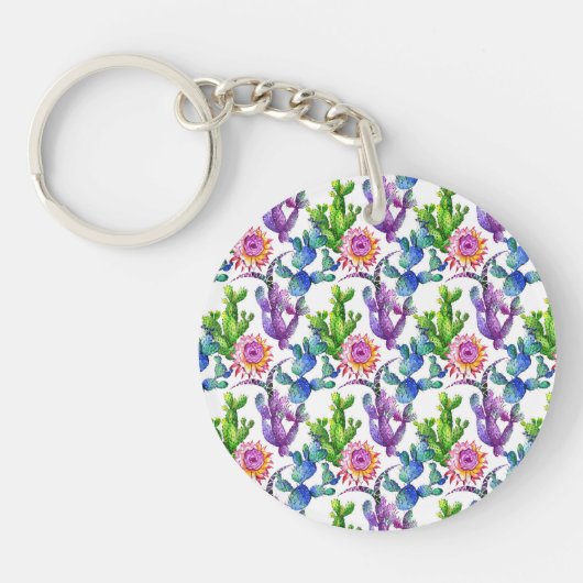 Waterverf Wildflower Cactus Patroon Sleutelhanger (Voorkant)