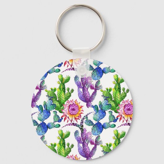Waterverf Wildflower Cactus Patroon Sleutelhanger (Voorkant)