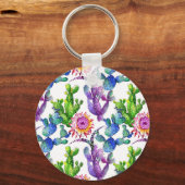 Waterverf Wildflower Cactus Patroon Sleutelhanger (Voorkant)