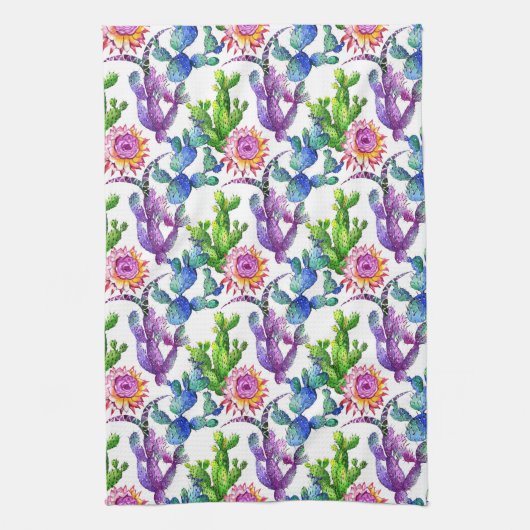 Waterverf Wildflower Cactus Patroon Theedoek (Verticaal)