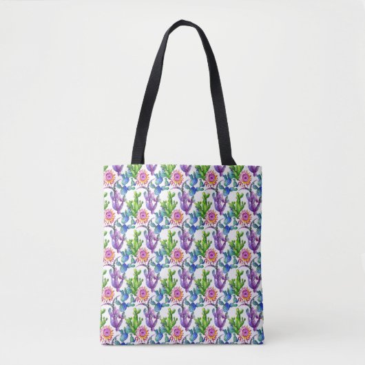 Waterverf Wildflower Cactus Patroon Tote Bag (Voorkant)