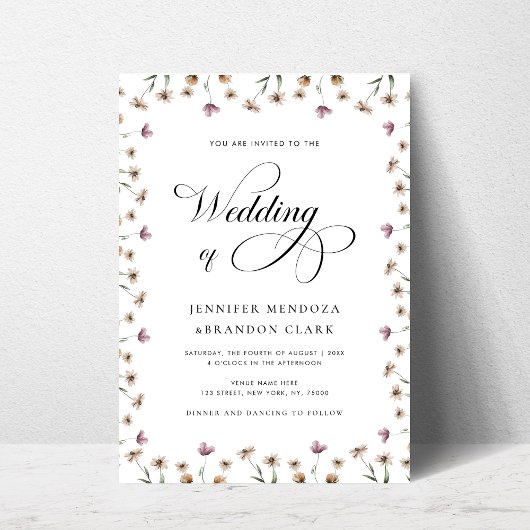 Waterverf Wildflower Classic Calligraphy Wedding Kaart