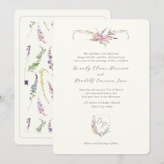 Waterverf Wildflower Crest Kaart (Voorkant / Achterkant)