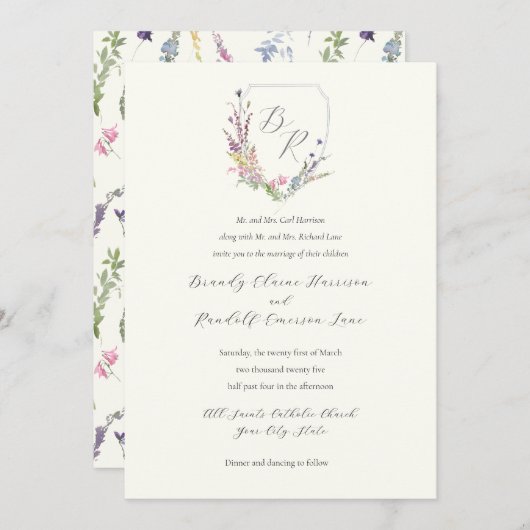 Waterverf Wildflower Crest Kaart (Voorkant / Achterkant)