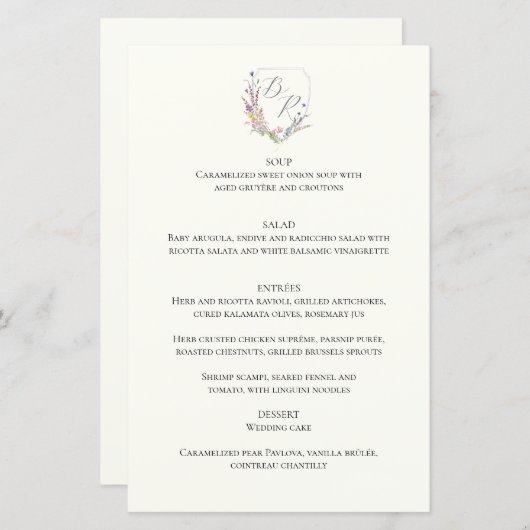 Waterverf Wildflower Crest Menu (Voorkant / Achterkant)
