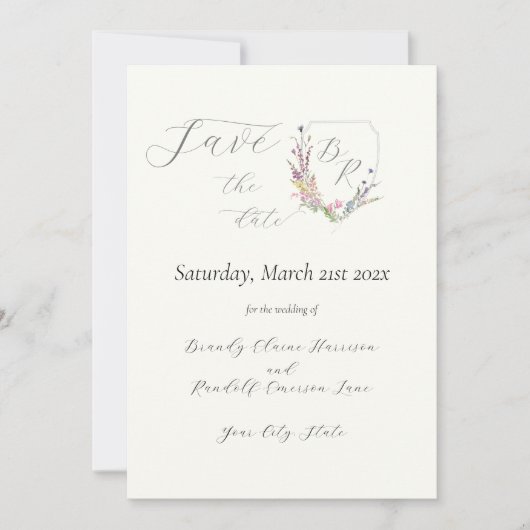 Waterverf Wildflower Crest Save The Date (Voorkant)