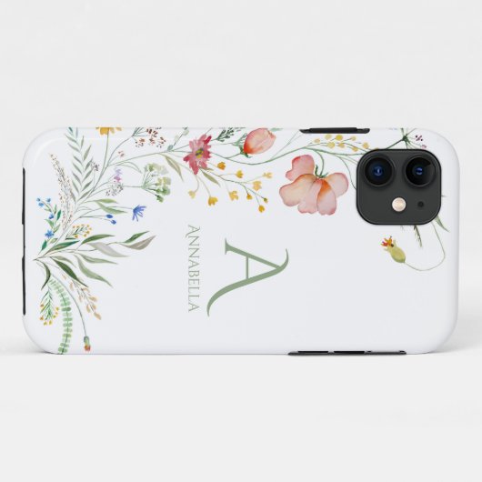 Waterverf Wildflower Custom Monogram en Naam Case-Mate iPhone Case (Achterkant (horizontaal))