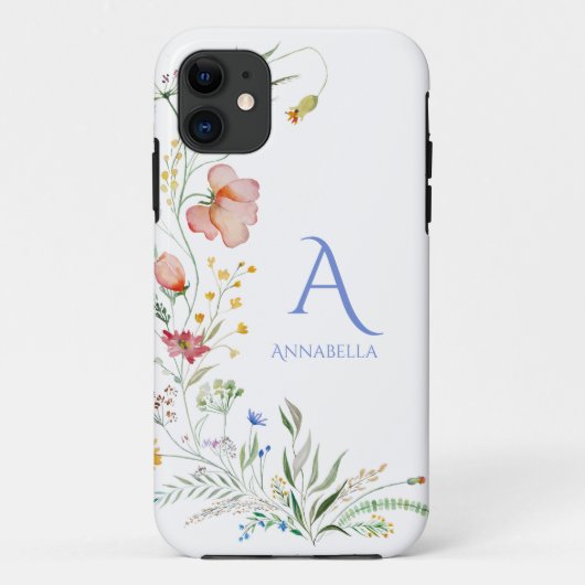 Waterverf Wildflower Custom Monogram en Naam Case-Mate iPhone Case (Achterkant)