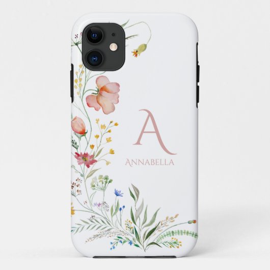 Waterverf Wildflower Custom Monogram en Naam Case-Mate iPhone Case (Achterkant)