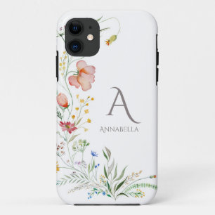 Waterverf Wildflower Custom Monogram en Naam Case-Mate iPhone Case
