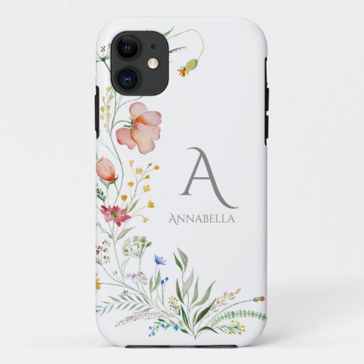 Waterverf Wildflower Custom Monogram en Naam Case-Mate iPhone Case (Achterkant)