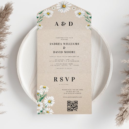 Waterverf Wildflower Daisy All-in-One Weddenschap All In One Uitnodiging