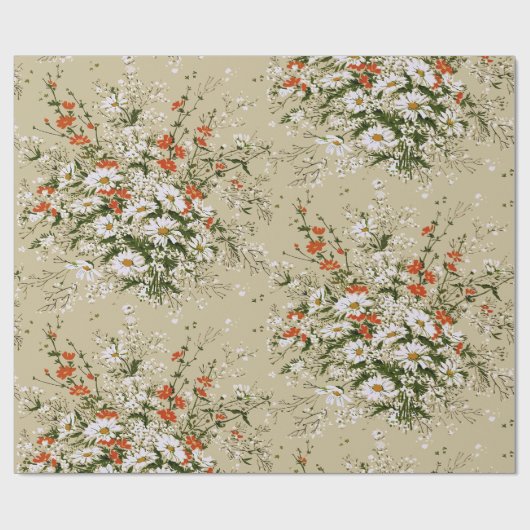  Waterverf Wildflower Daisy Bouquet Beige Cadeaupapier (Vlak)