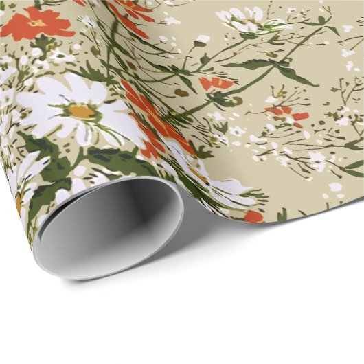 Waterverf Wildflower Daisy Bouquet Beige Cadeaupapier (Rol Hoek)