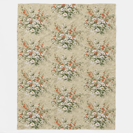  Waterverf Wildflower Daisy Bouquet Beige Fleece Deken (Voorkant)