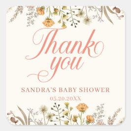 Waterverf Wildflower Dank u Baby shower Vierkante Sticker