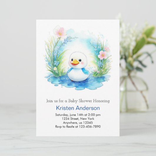Waterverf Wildflower Duck Boy Baby shower Kaart (Staand voorkant)