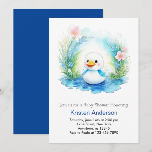 Waterverf Wildflower Duck Boy Baby shower Kaart (Voorkant / Achterkant)