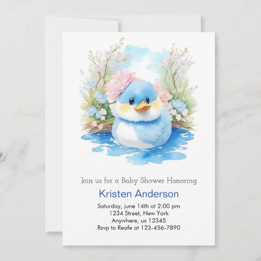Waterverf Wildflower Duckling Boy Baby shower Kaart (Voorkant)