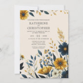 Waterverf Wildflower Elegant Beige Bloemen Bruilof Kaart (Voorkant)