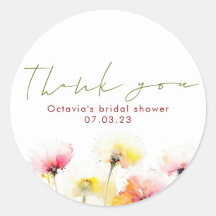 Waterverf Wildflower Elegant Leuk Dank u Ronde Sticker