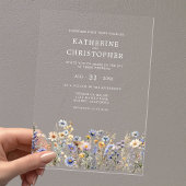 Waterverf Wildflower Elegante Dusty Blue Wedding Acryl Uitnodigingen